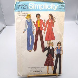 Vintage Sewing PATTERN Simplicity 7721, Young Junior Teen 1976 Jacket Vest Bias